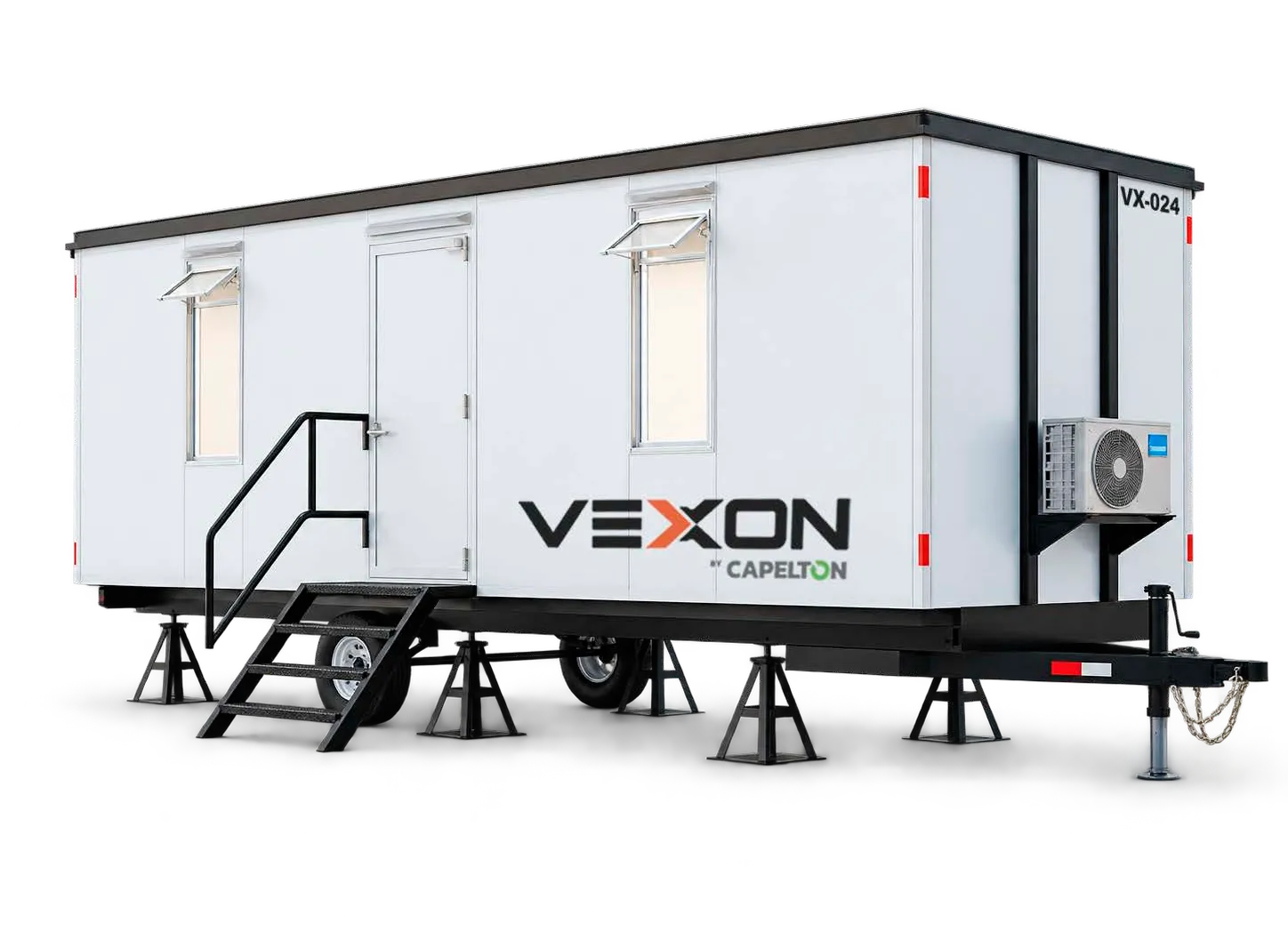 Oficina móvil VX-8M de 8 metros con escalera y torres de nivelación